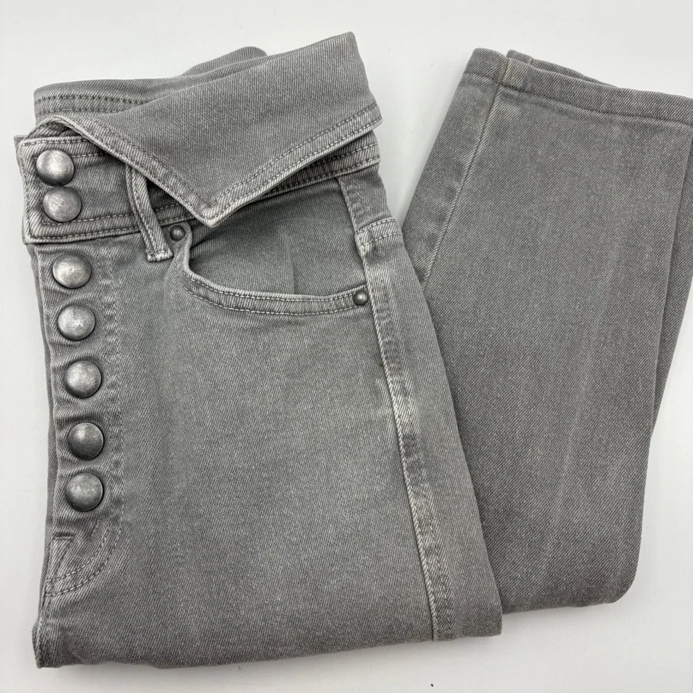 MOTHER The Swooner Exposed Snap Ankle High Waisted Jeans Gray Denim Size 24